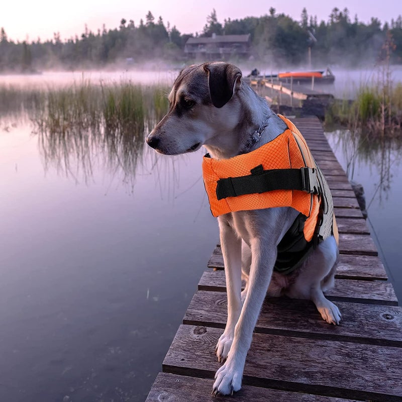 Queenmore Dog Life Jacket Swimming Vest Lightweight High Reflective Pet Lifesaver with Lift Handle, Leash Ring Orange,M - Image 5